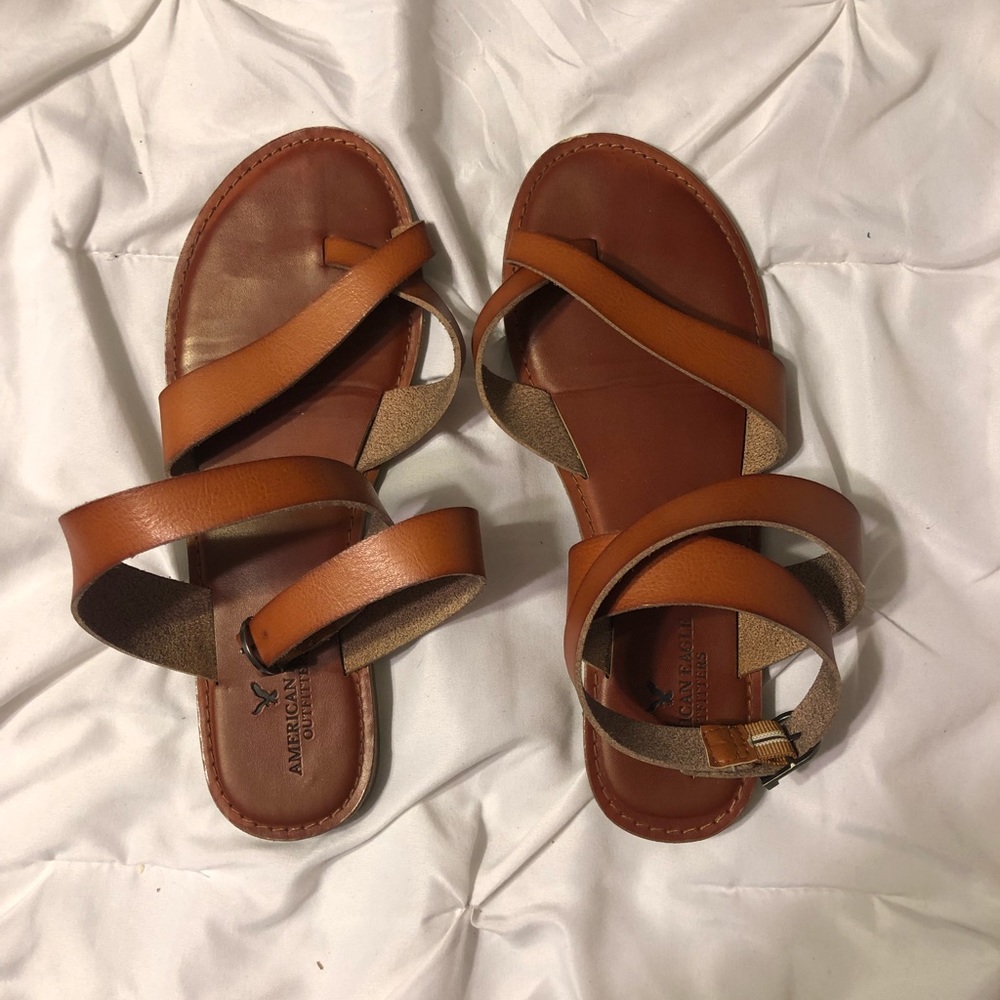 Brown leather wrap around sandals